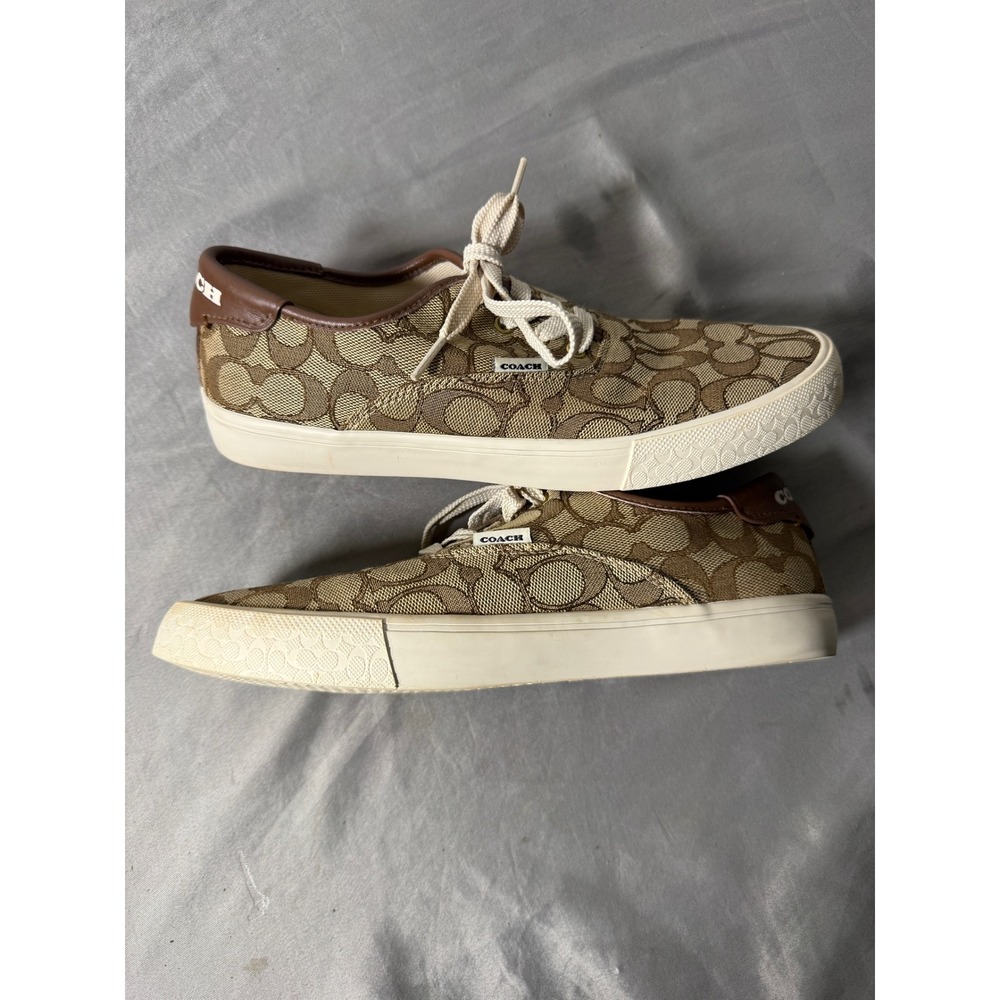 Coach C2705 Signature Jacquard Low Top Sneakers Brown Khaki Monogram Shoes 9B